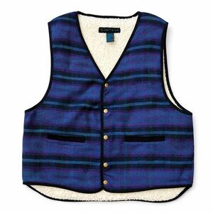 Santana Vintage Plaid Sherpa Lined Snap Vest Purple Teal Silk Cotton XL 90s